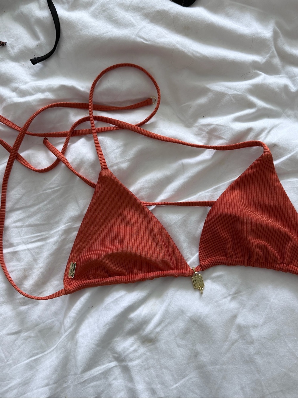 Rust Red Triangle Bikini Top with Gold Accent